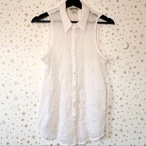 Lucky Brand Sheer Embroidered Button Up Blouse